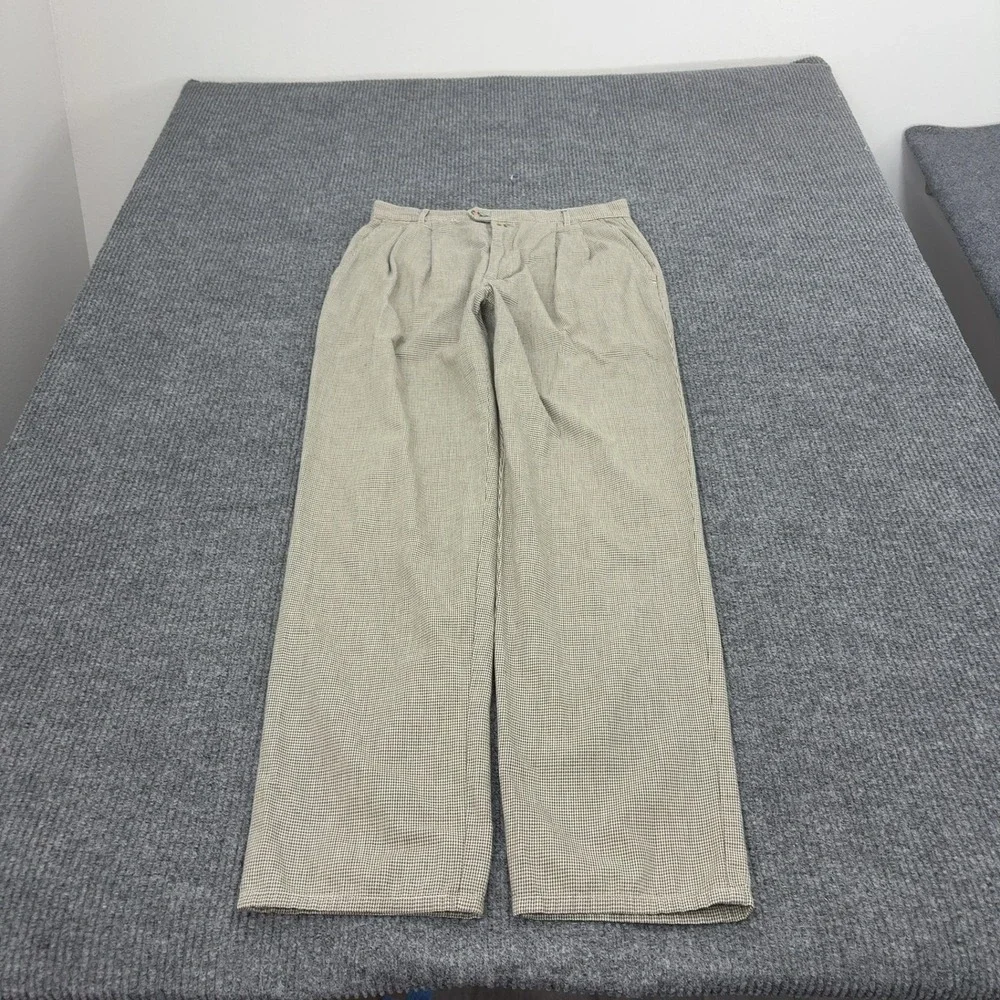 Vintage Tommy Hilfiger Pants Mens 33 Brown Cotton Houndstooth Pleated Chino